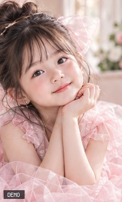 ภาพครึ่งตัวน้องมาลีในสตูดิโอโทนชมพู
