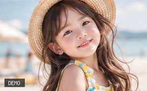 น้องเฟิร์นสวมหมวกสานที่ชายหาด